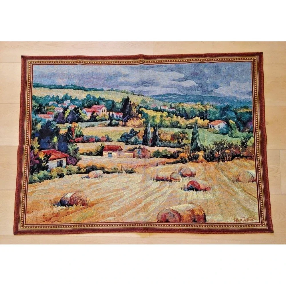 Riddle Home & Gift Wall Hanging Tapestry Rod Pocket 51x37 Hay Field Village Farm